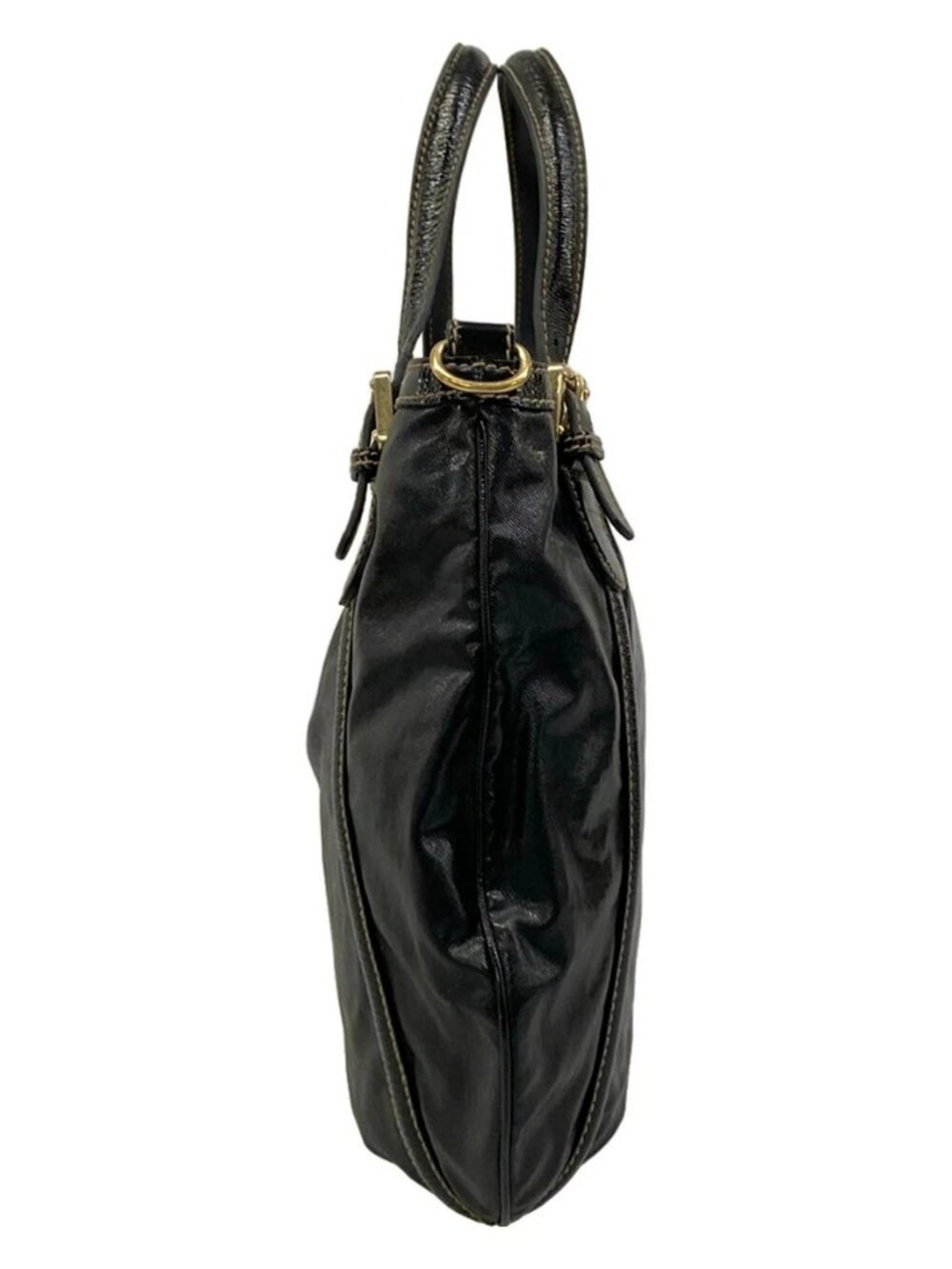 GUCCI Britt 162886 Black Coated Canvas Patent Leather Tote Bag - Picture 4 of 14